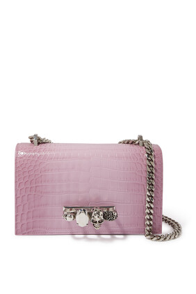 Jewelled Satchel Croc-Effect Leather Shoulder Bag